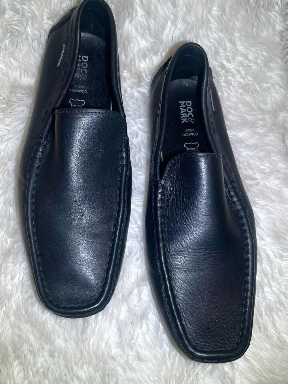 Doc & Mark men’s comfort walk Black Leather Slip-On Moccasin Loafers size 11